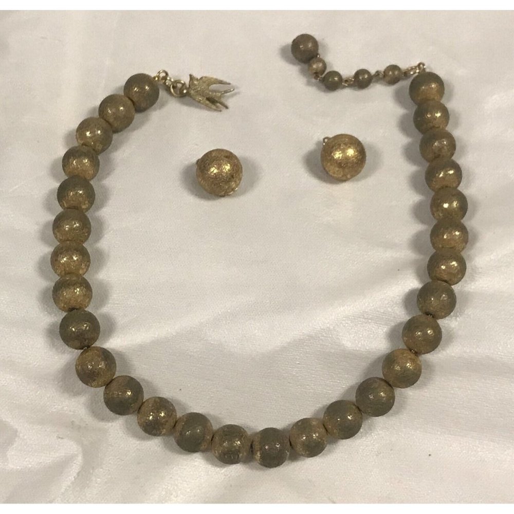 Vintage Josef Morton Signed Metal Necklace and Earrings Set  (Miriam Haskell)